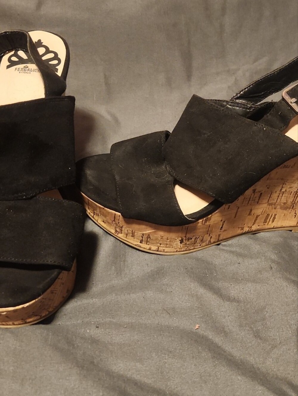 Rebels Black Suede Cork Wedge Sandals